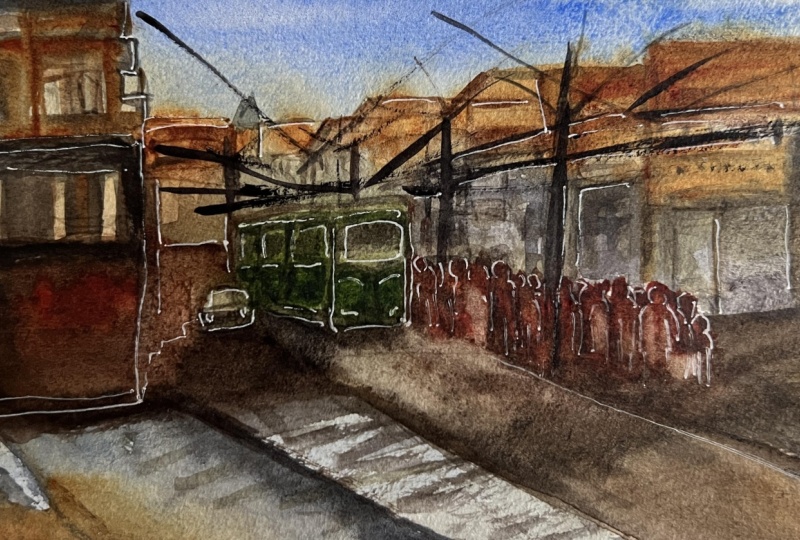 Tram and houses