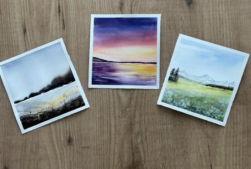 Mini landscapes in watercolor