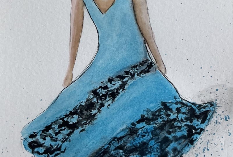 Pen, ink and watercolour figure