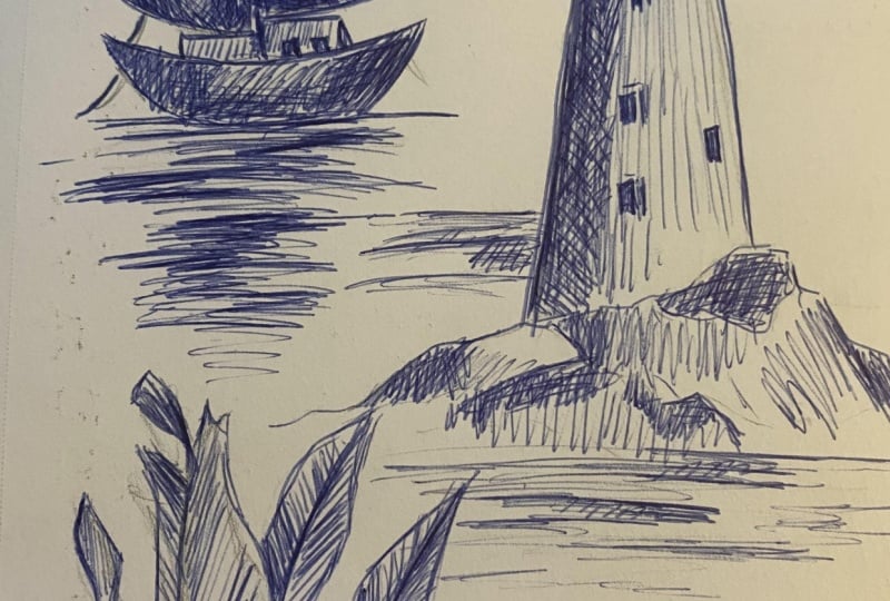 Using blue ballpoint pen!