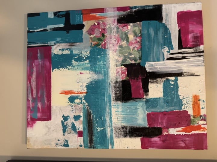 Abstract over floral painting reject