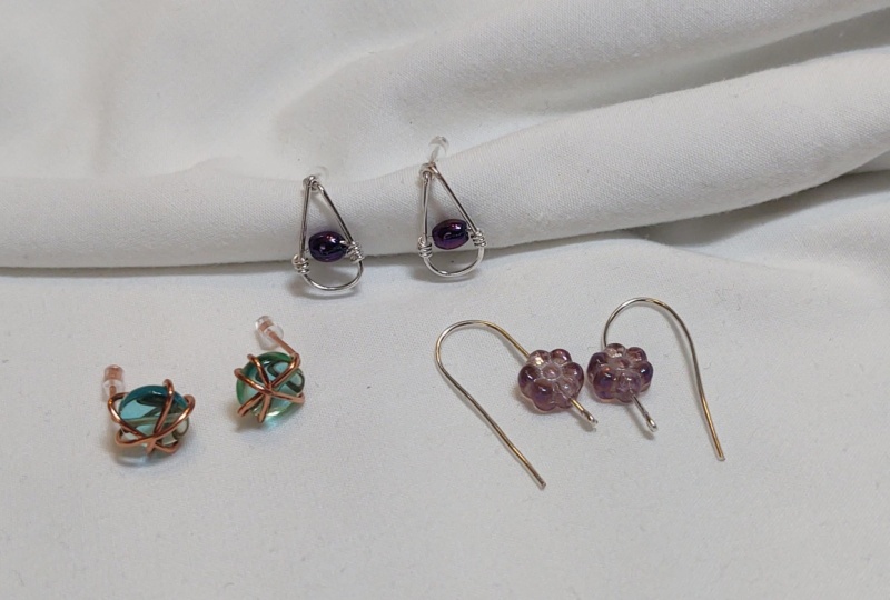 Three Earrings with Beads and Wire