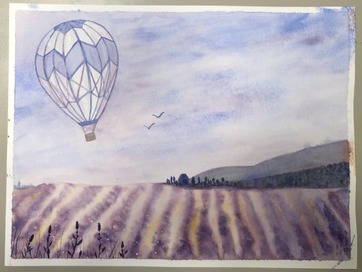 Hot Air Balloon Over Lavender Field