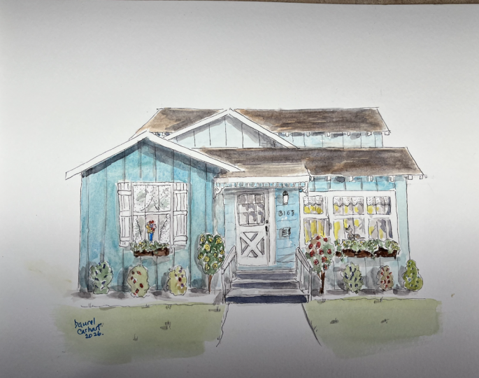 Ink & Watercolor House Portrait