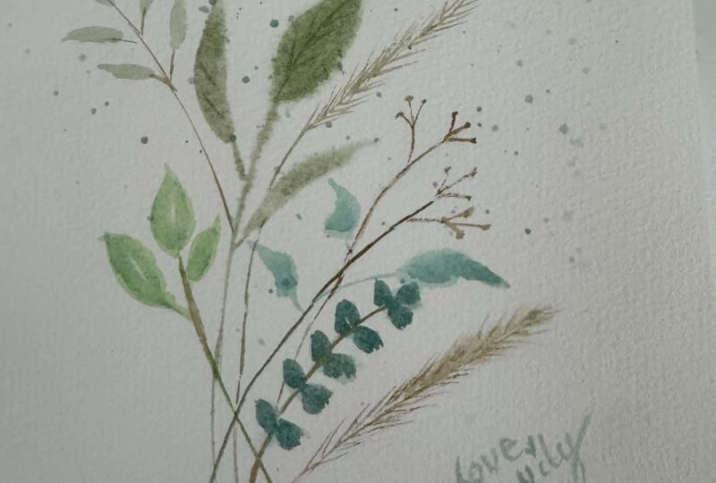 loose watercolor geenery-airy botanical leaves for beginners