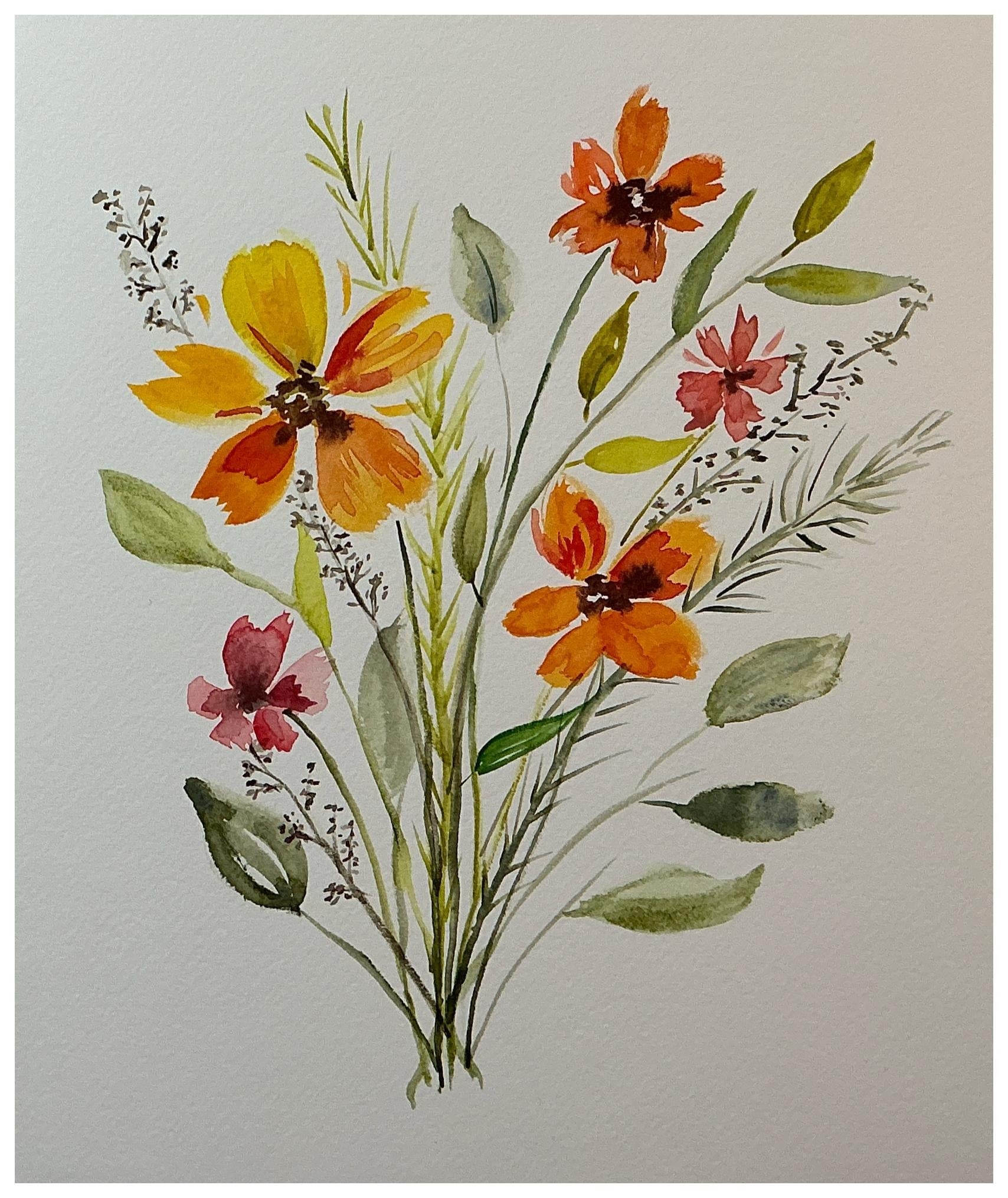 Loose Bouquet cosmos and Greens - student project