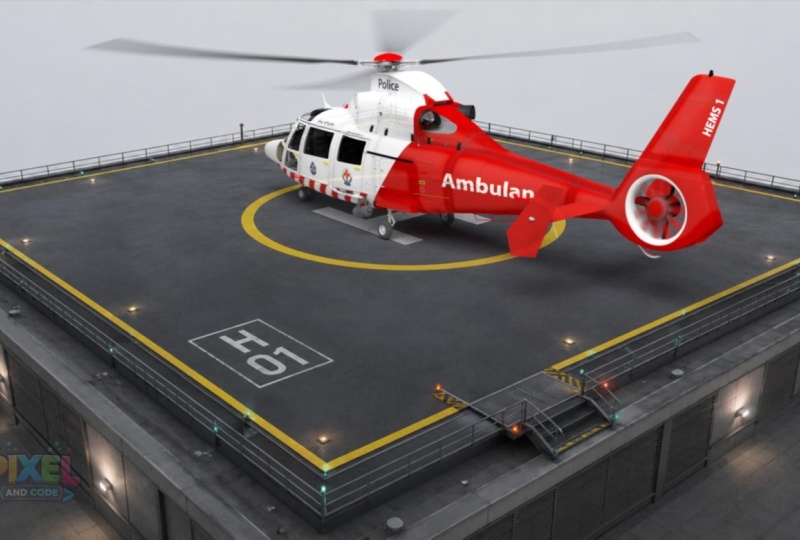 Chopper on the rooftop helipad