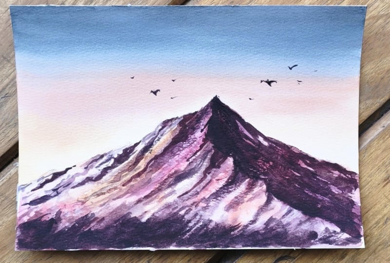 Watercolor colorful mountain