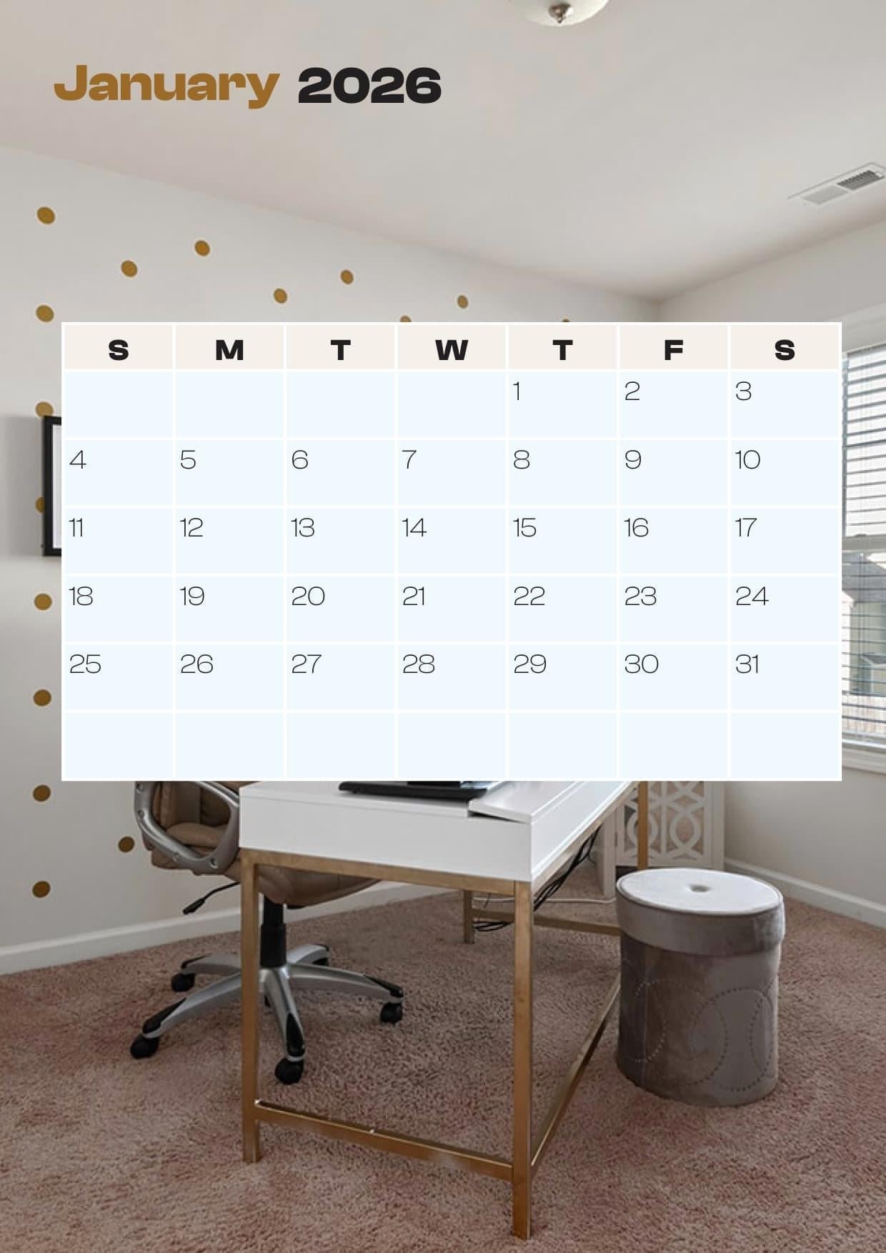 Productivity Calendar 2026 - student project
