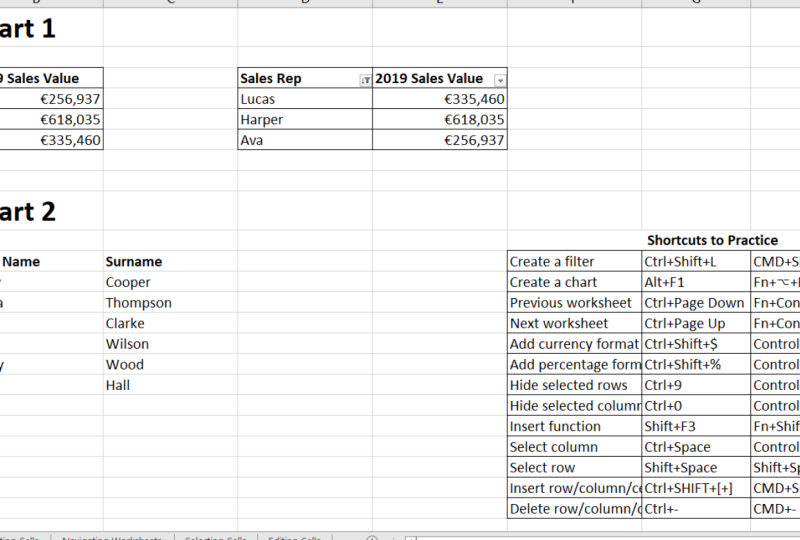 Practice Data/Top Keyboard Shortcuts