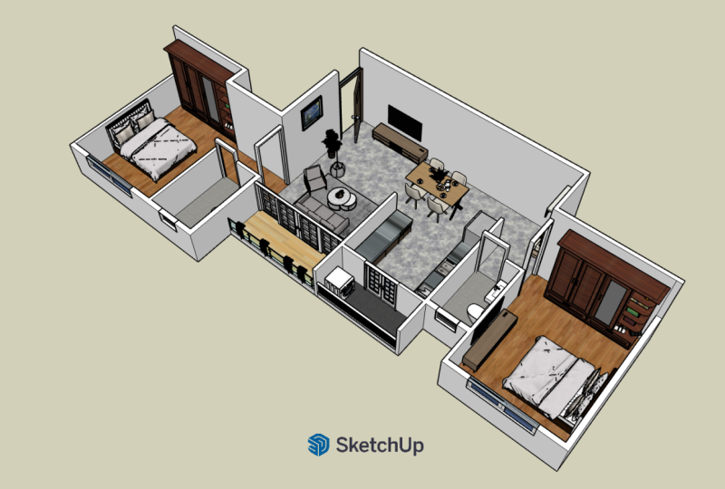 3D Cut Section of a Flat