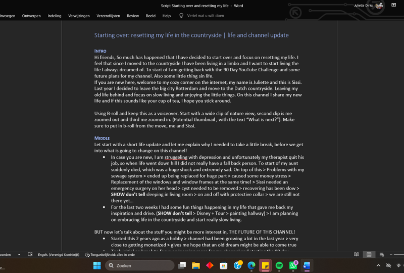 script for my comback video