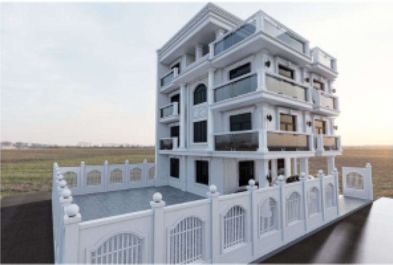 Exterior design of a building and walkthrough