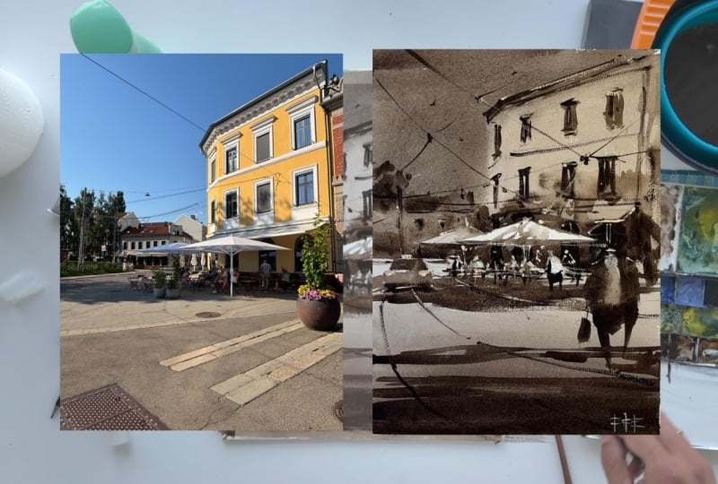 Monochromatic Street Scene with Sepia