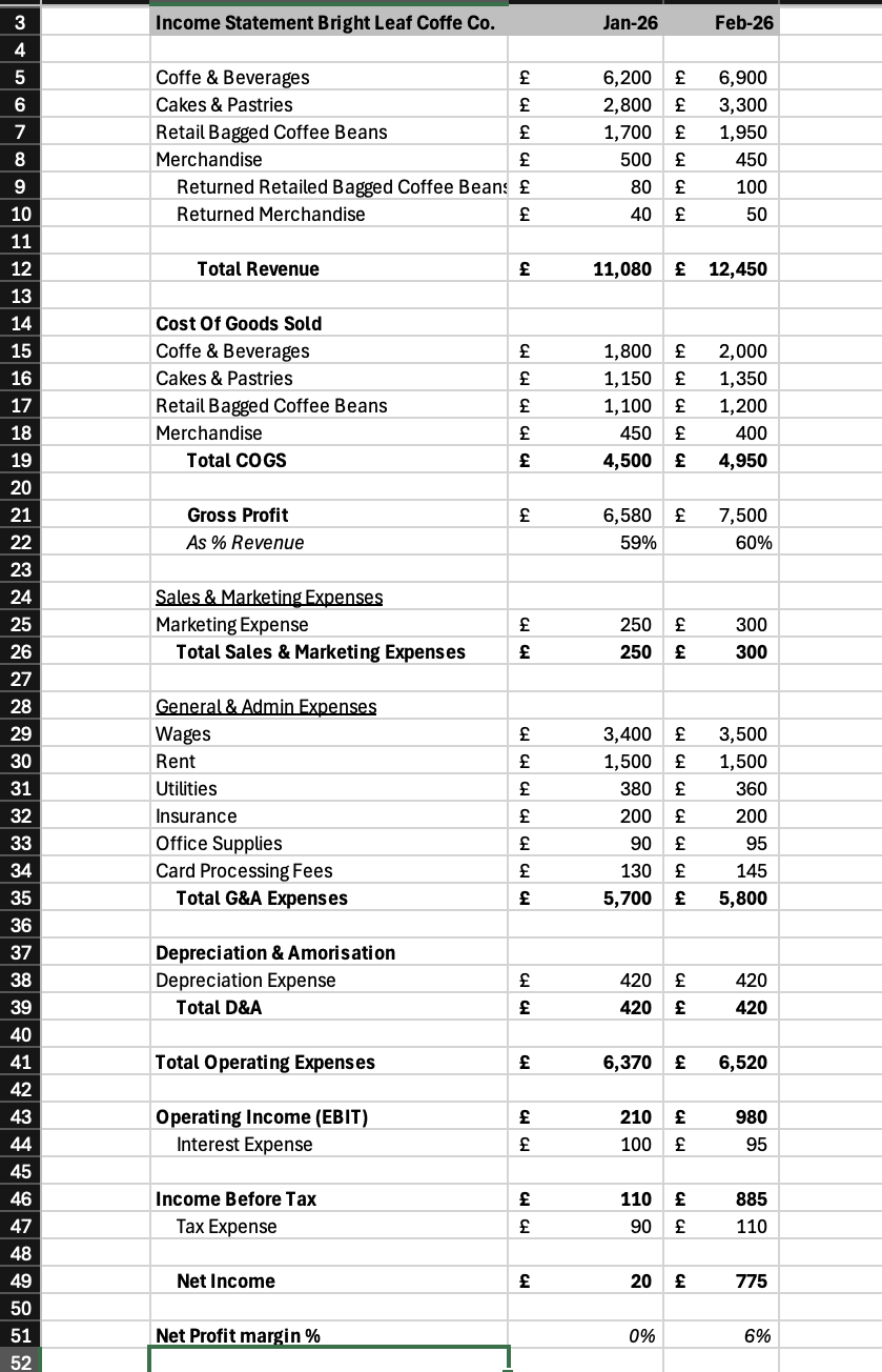 Coffee Company Financial statements - student project