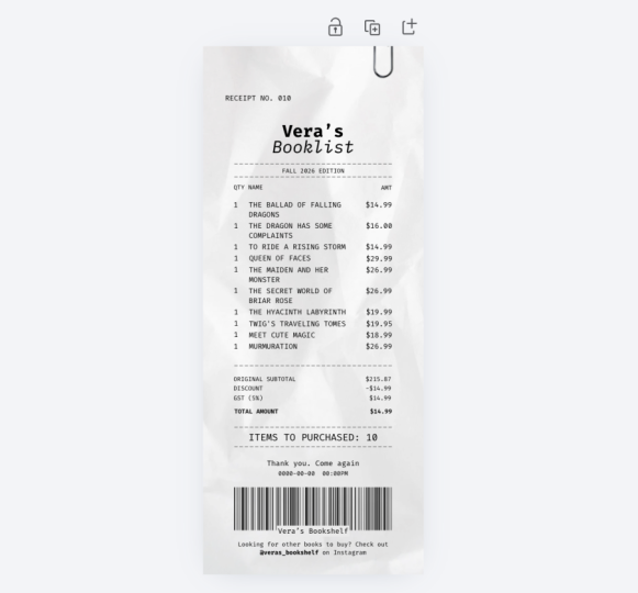 Keepsake Receipt: Booklist