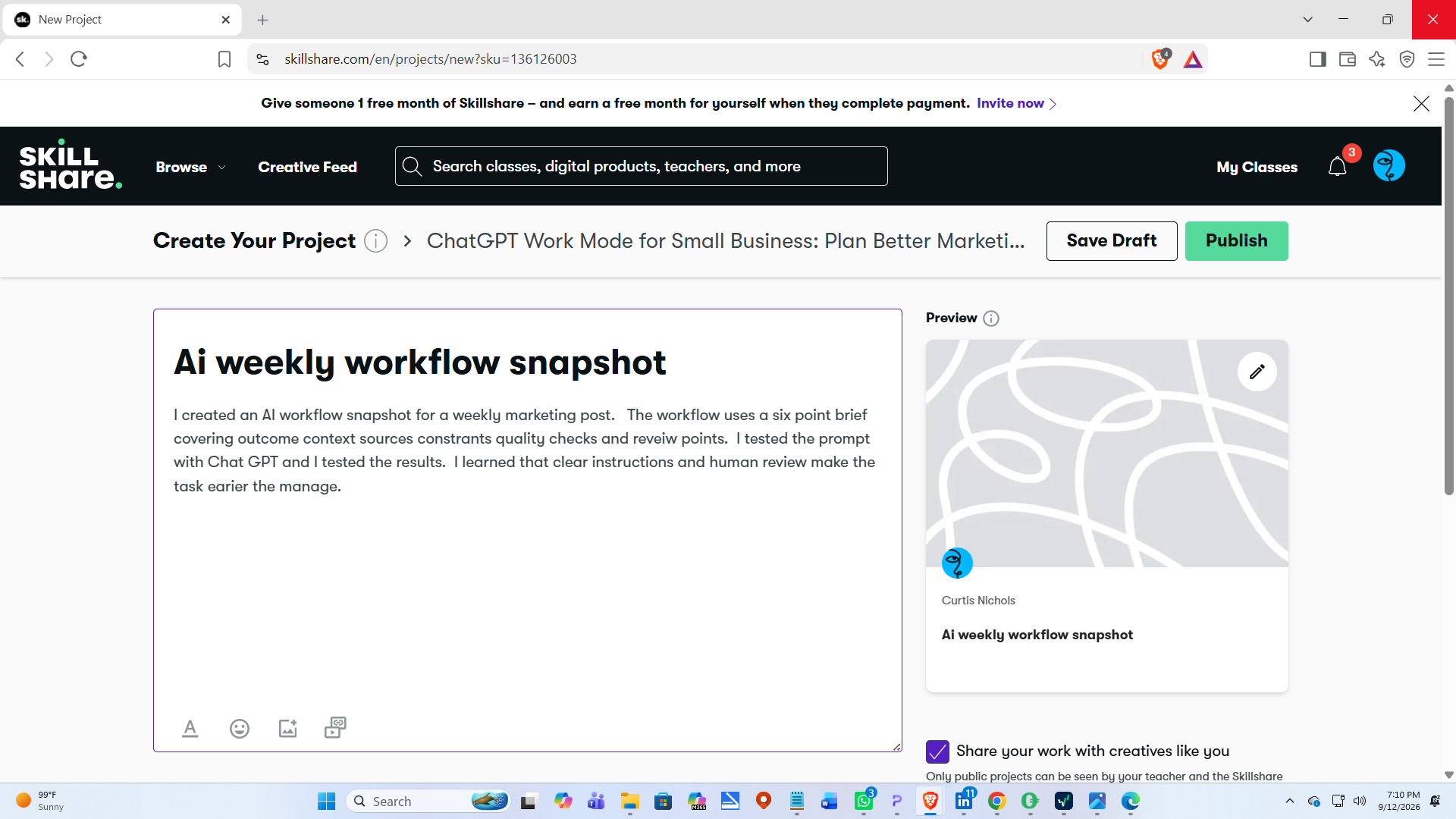 Ai weekly workflow snapshot - student project