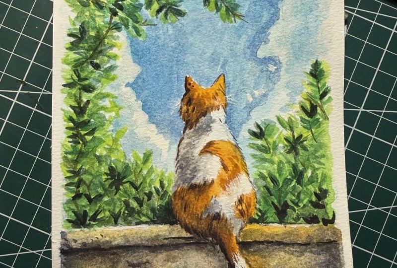 Watercolor cat back