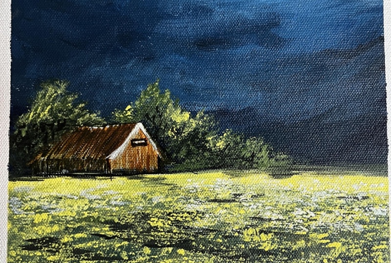Yellow flower field acrylic landscape