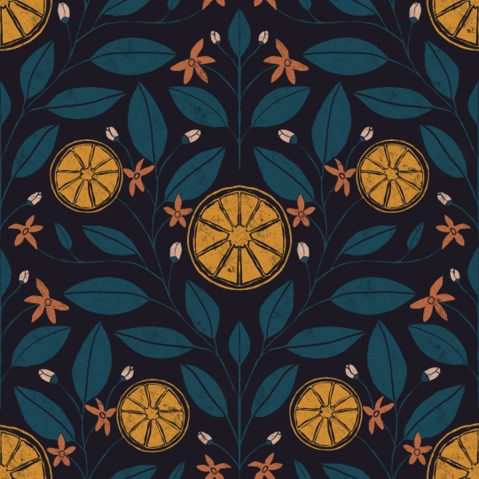 Midnight Oranges Blockprint