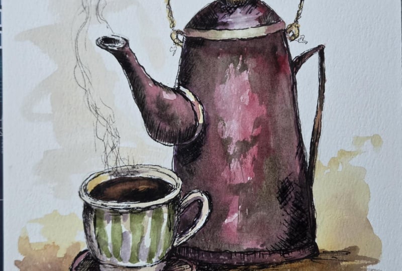 Ink and wash coffee pot