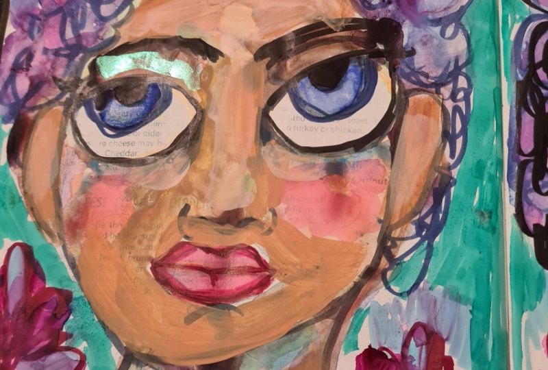 Watercolour base, marker layer and acrylics portrait