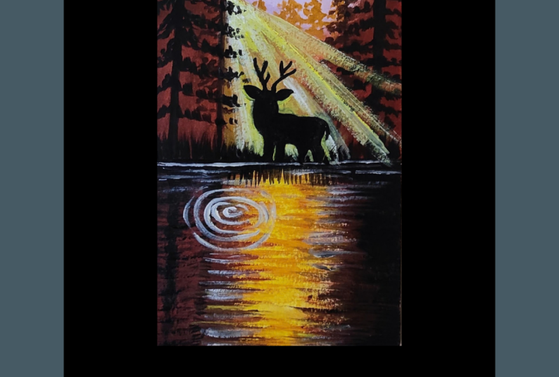 Golden Forest Reflections: Paint a Deer Landscape in Acrylics