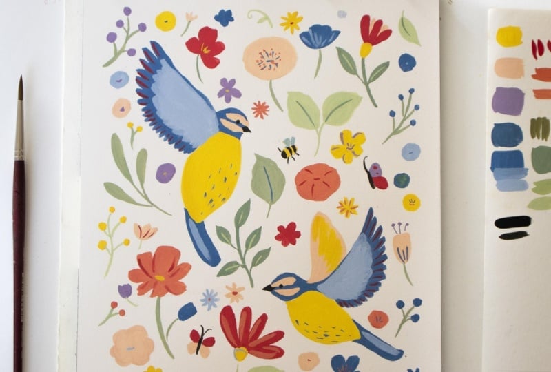 Birds & Botanicals in Gouache - Sample Project