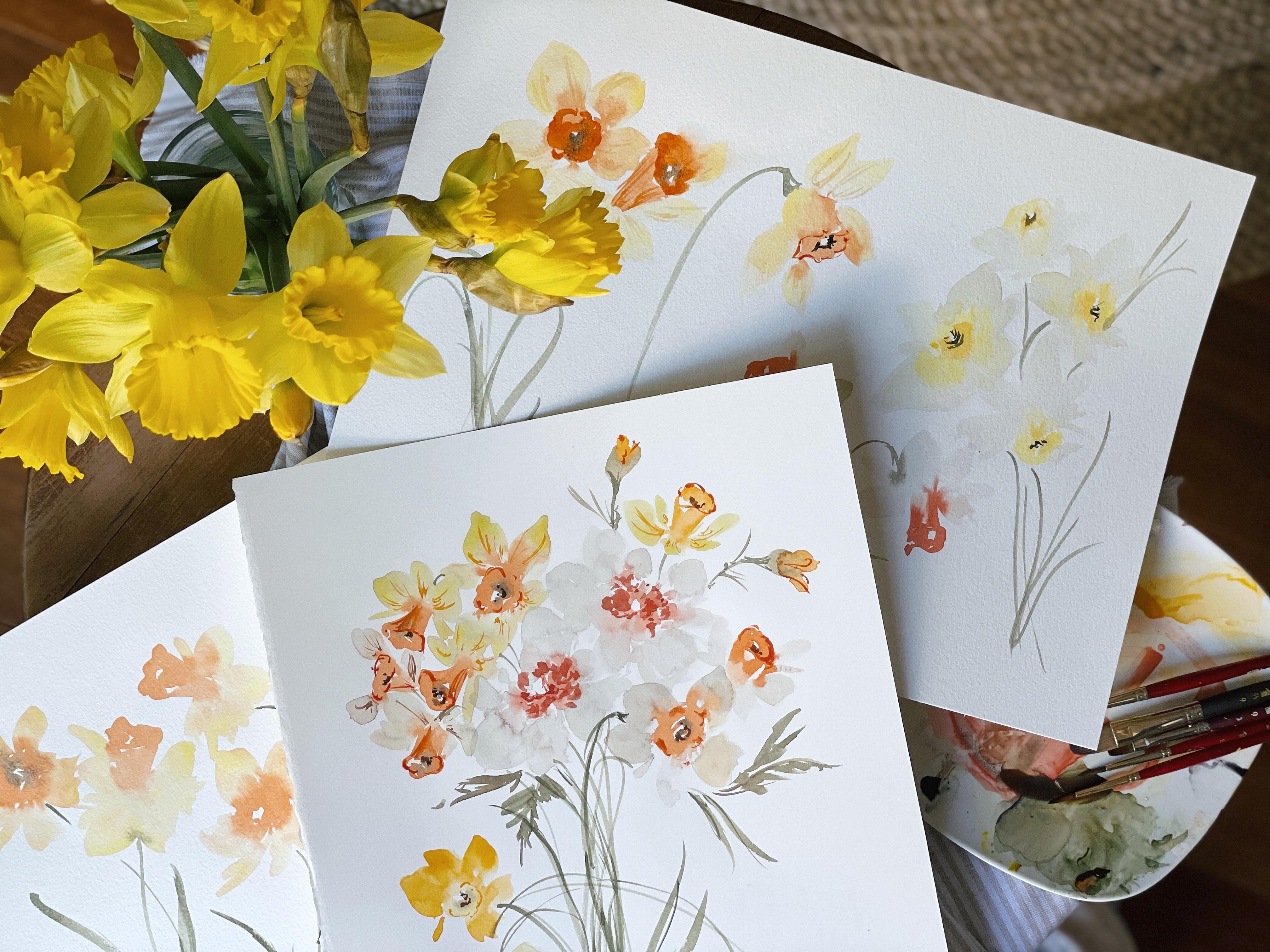 Loose Watercolor Daffodils - student project
