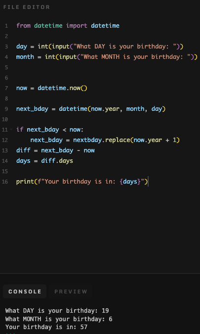 Birth day calculator but with user input