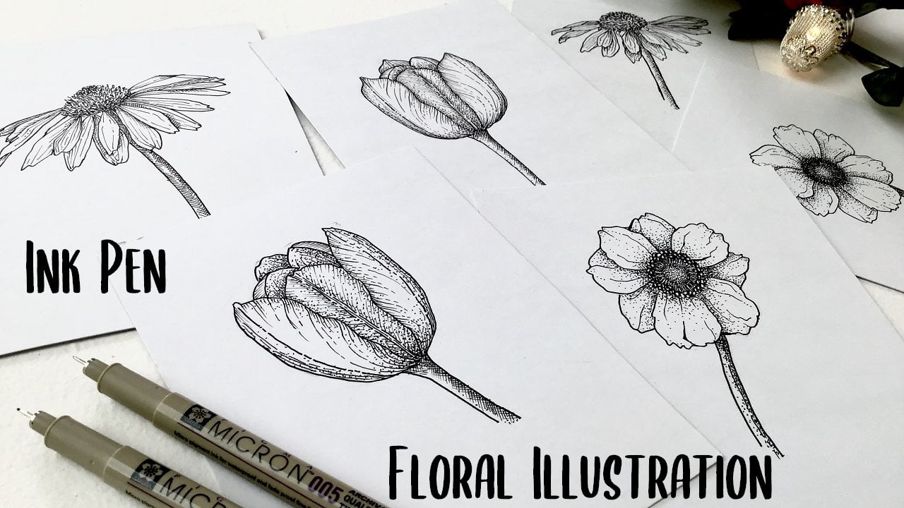 How To Draw Flowers With Ink // Step By Step Tutorial 