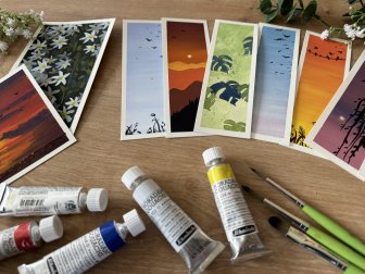 Gouache Malerei Grundkurs in deutsch - Lesezeichen und eine Blumenwiese