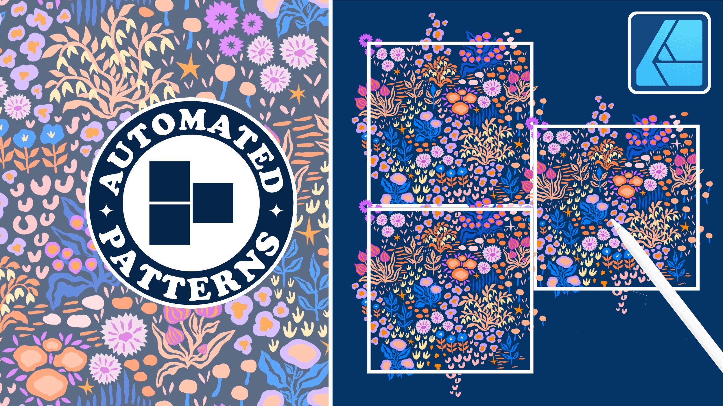 Oberflächenmusterdesign in Affinity Designer: Ditsy Floral  Half-Drop-Wiederholungsmuster, Weronika Salach