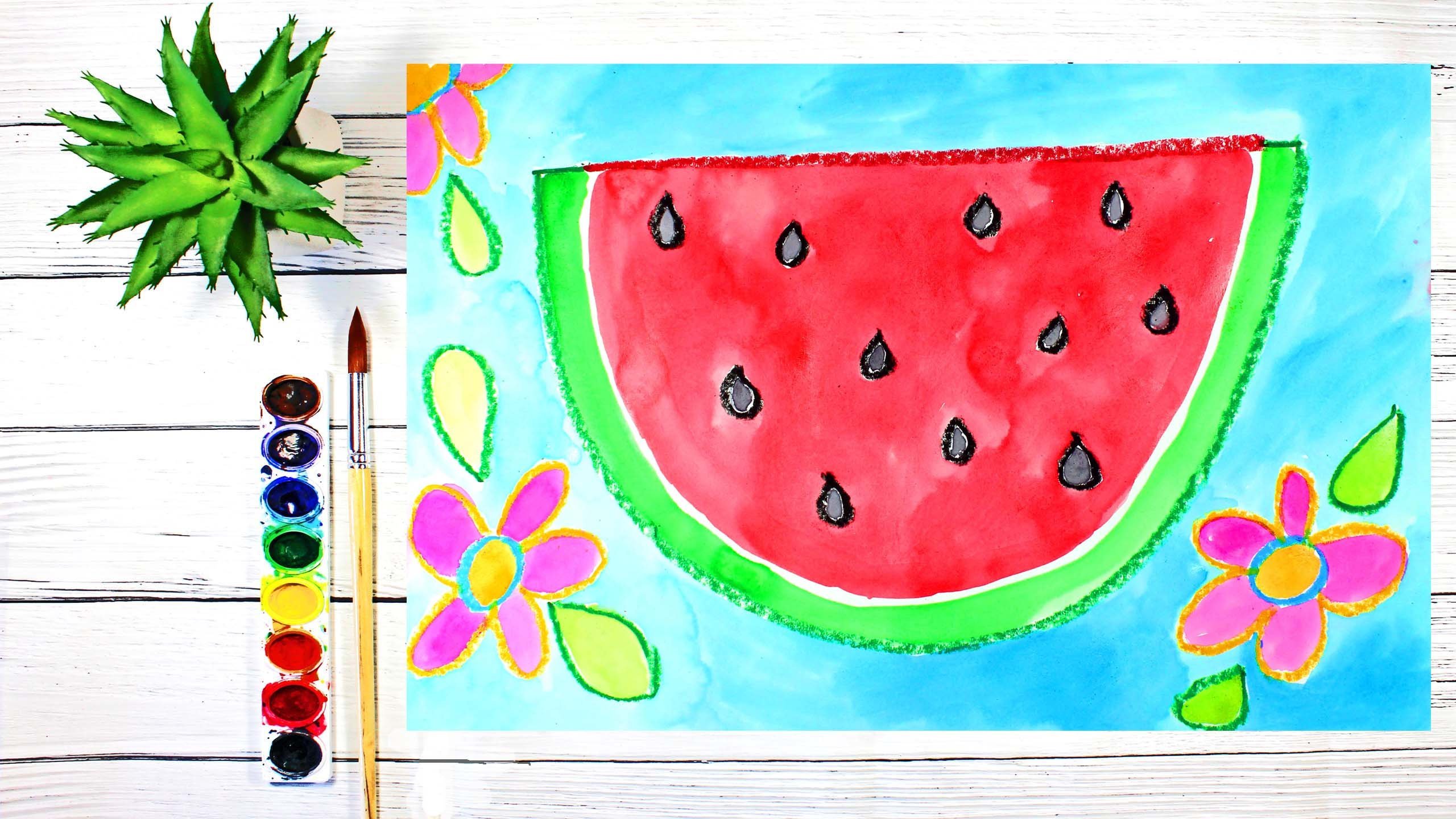 Art For Kids How To Draw And Watercolor Paint A Tropical Watermelon   Original