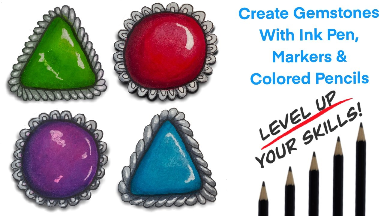 Creating Crystals & Gemstones With Ink Pen, Colored Pencils and Markers