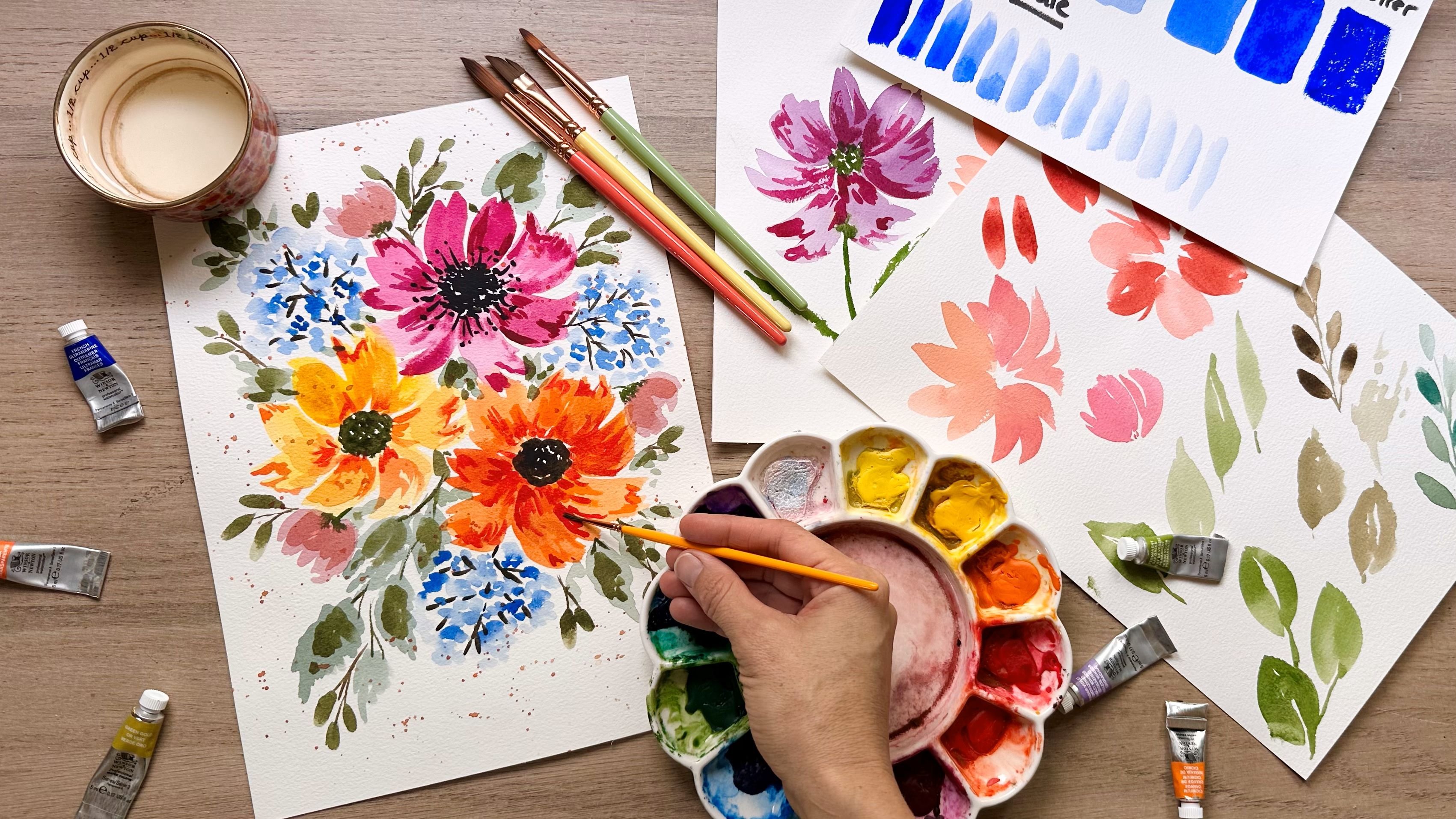 Loose watercolor floral composition