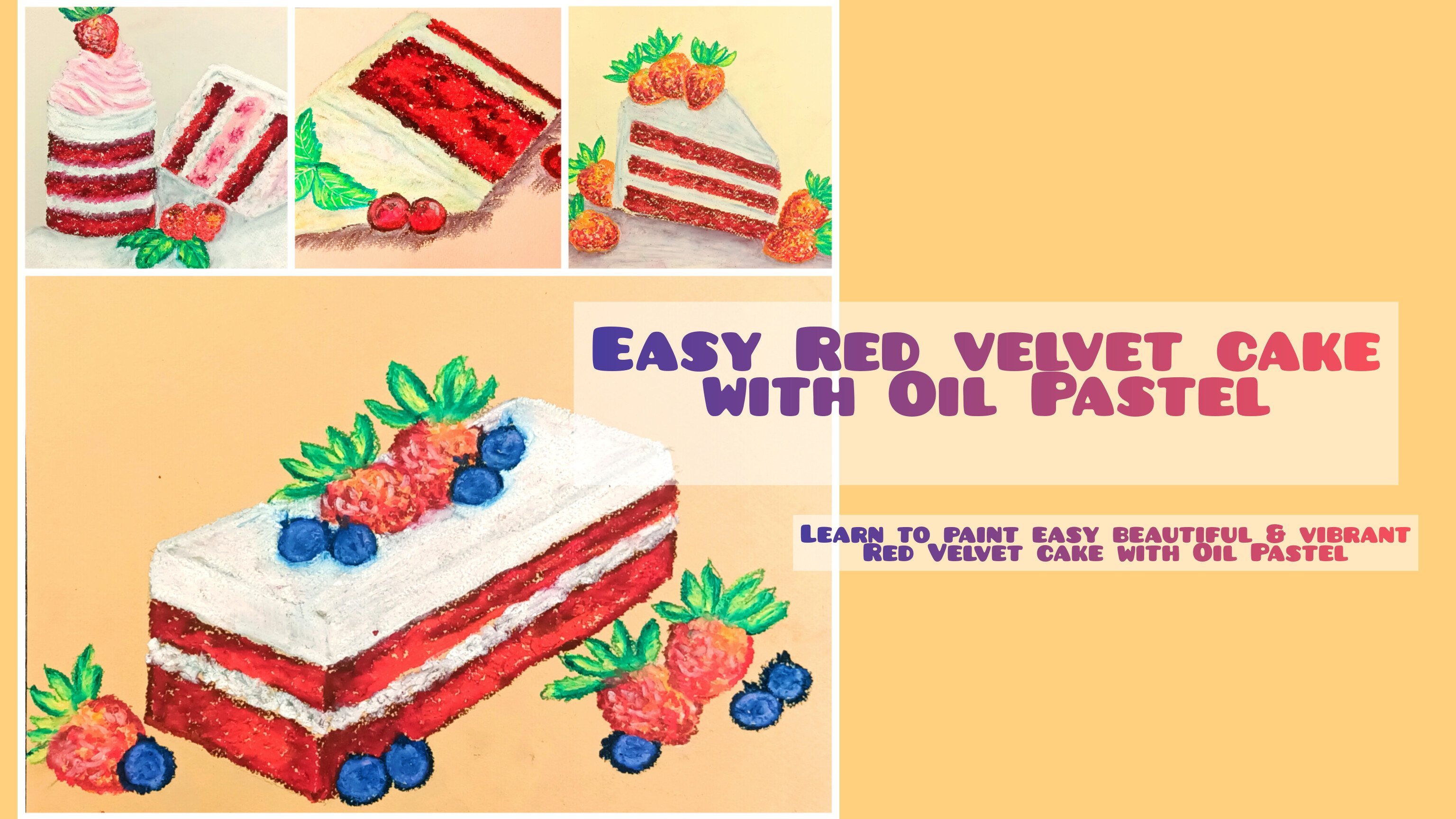 Bolo de veludo vermelho fácil com óleo Pastel: aprenda a desenhar