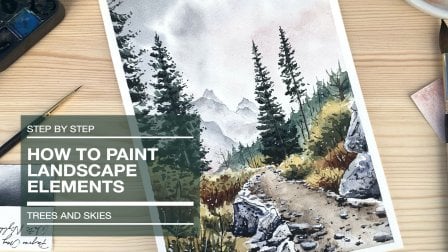 So malst du Landschaftselemente – Himmel und Bäume in Aquarellfarben