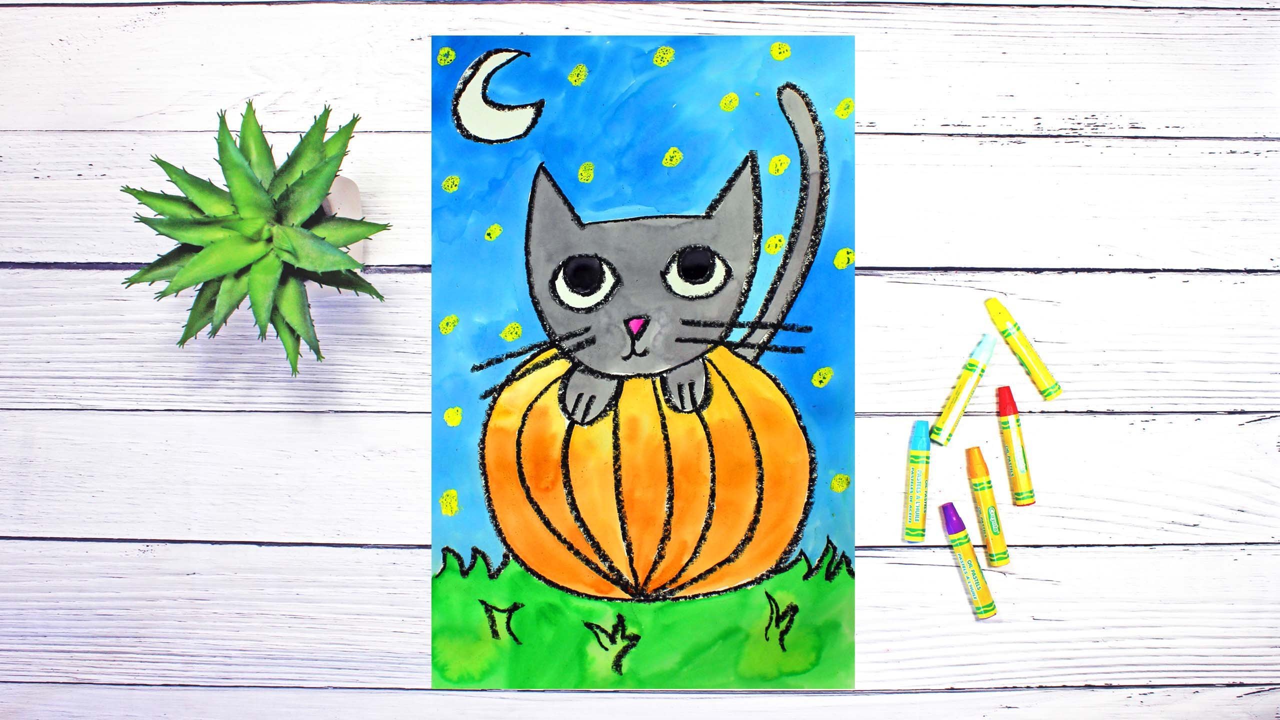 halloween cat drawing for kids