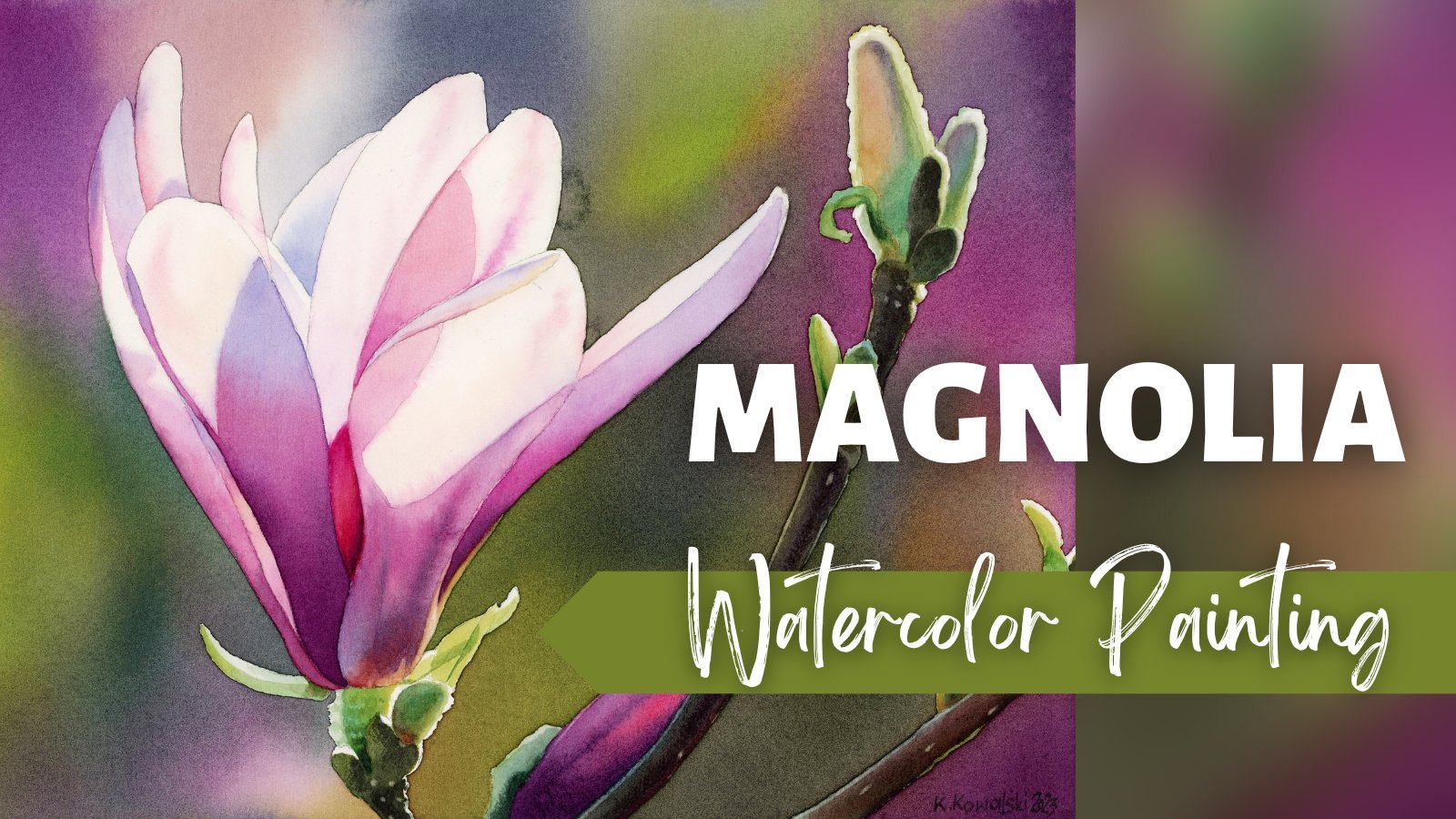 Magnolia em aquarela: pintando uma flor impressionante com um fundo escuro  suave | Krzysztof Kowalski | Skillshare