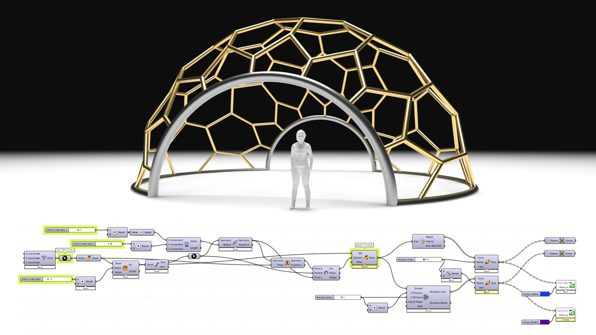 Rhino 6 and Hexagonal Dome Parametric Structure DCO