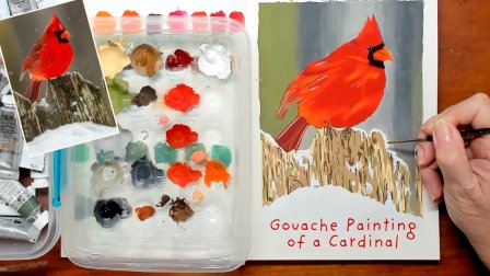 Paint this gorgeous red & black Cardinal bird - in Gouache!