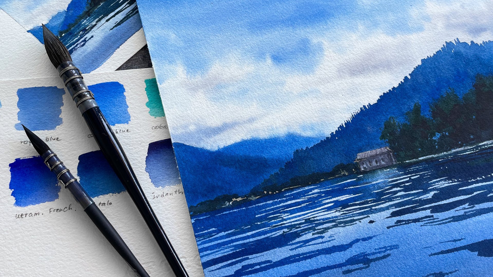 Tutorial: Watercolor painting landscape - Clouds over a field