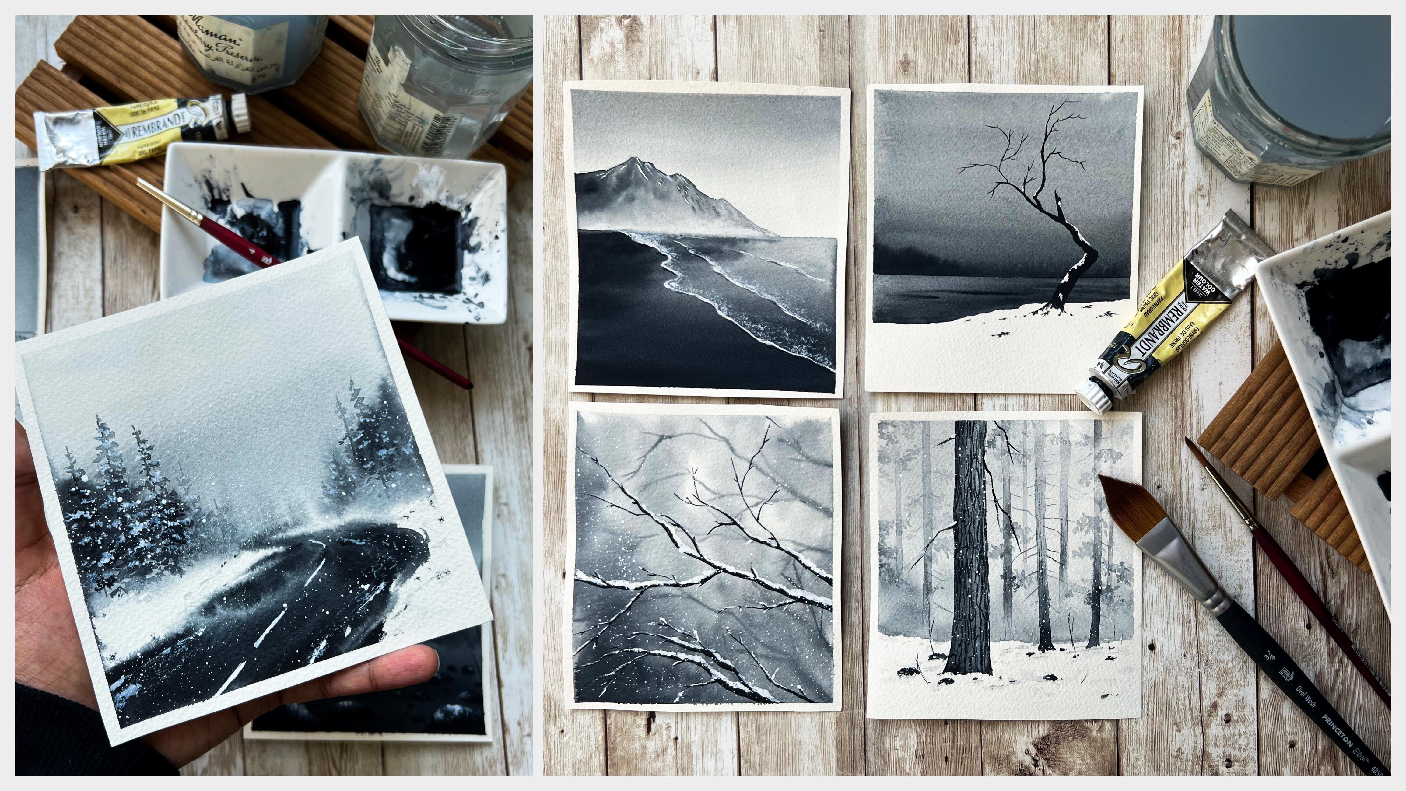 Monochrome Winter Landscapes with Watercolors - Learn to Paint using a  Single Color, Zaneena Nabeel