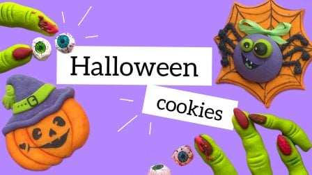 Halloween trata a DIY. Lección de galletas de monstruos. Receta de galletas de azúcar y tutorial de horneado para principiantes