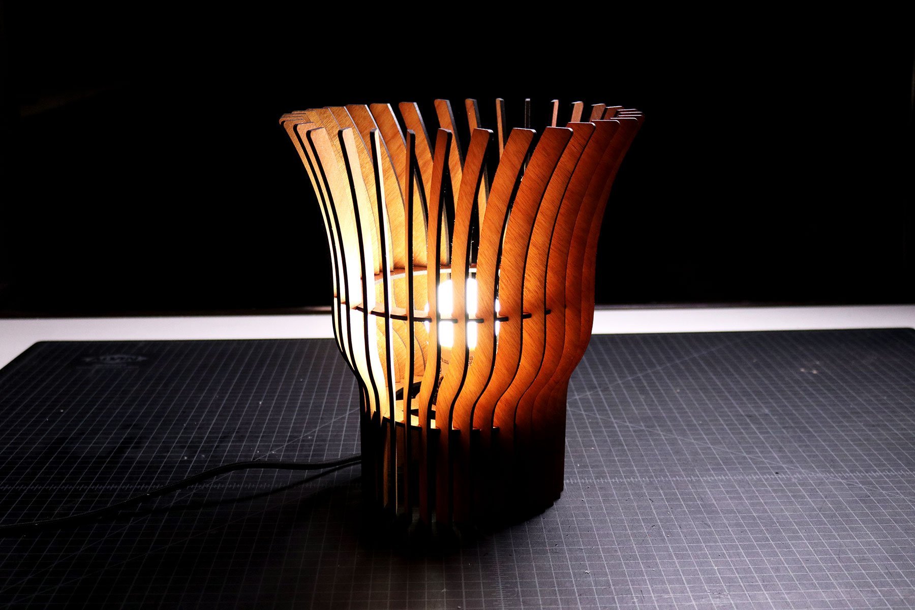 Handmade Lamp in Laser-cut Wood With Projection of Shadows 