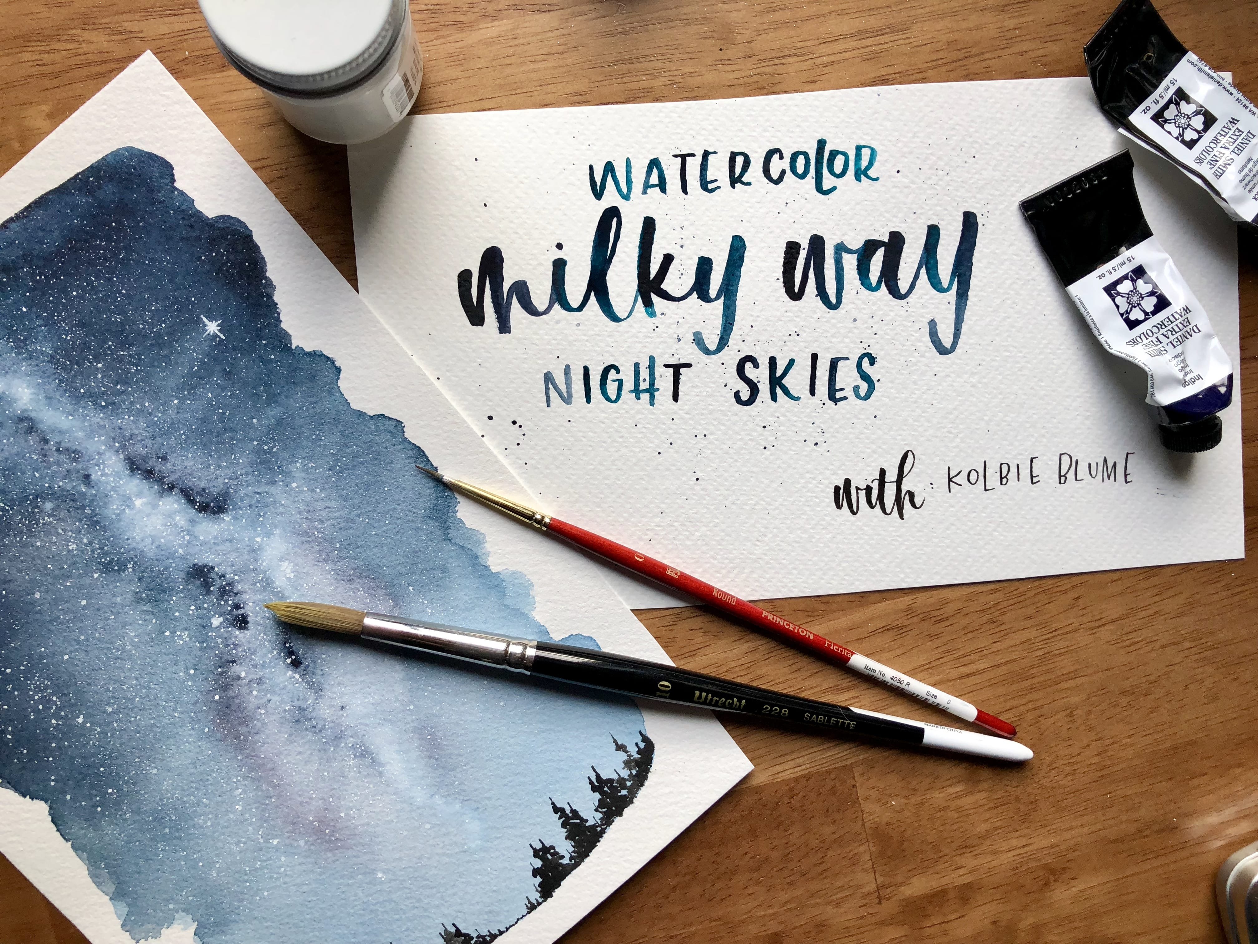 Watercolor Milky Way Night Skies, Kolbie Blume