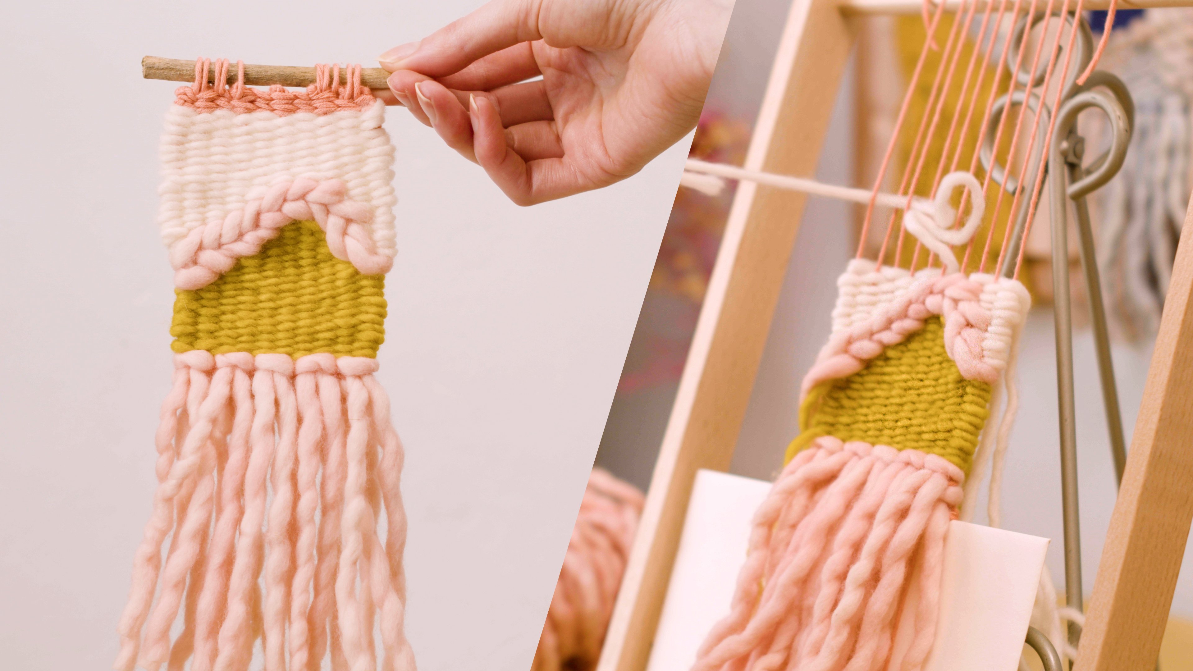 🚸 DIY Minicrafters 🌈 Make a loom to weave tapestries with yarns, fabrics,  fringes, pompoms