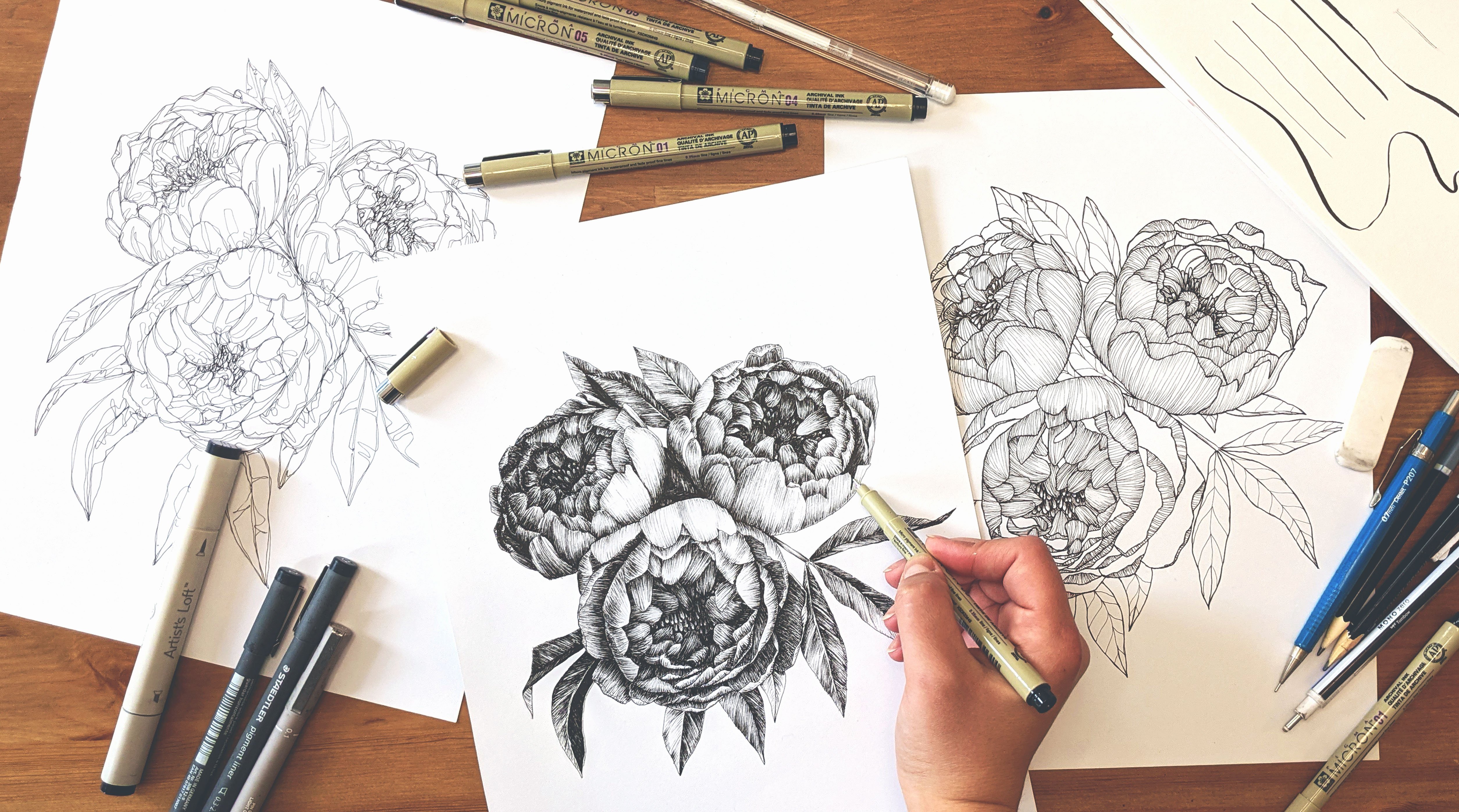 Find Your Style & Master Botanical Drawing With Ink Pens, ⋒ artsygio ⋒