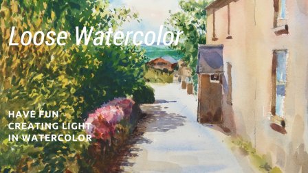Loose Watercolor Painting. Paint Trees Skies and Sunlight. Learn How To Paint Shadows in Watercolor